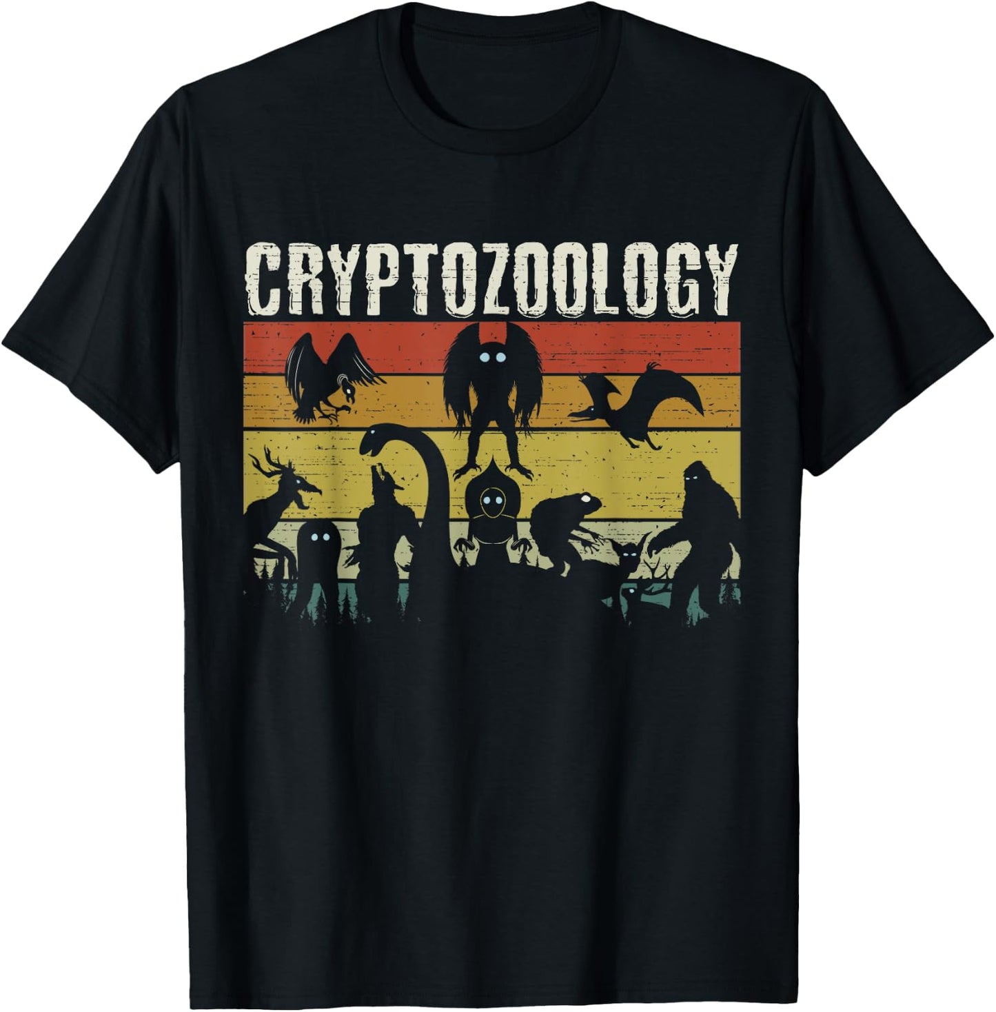 Cute Cryptid Monsters Bigfoot Mothman Dogman Cryptozoology T-Shirt - T-Shirt | Black