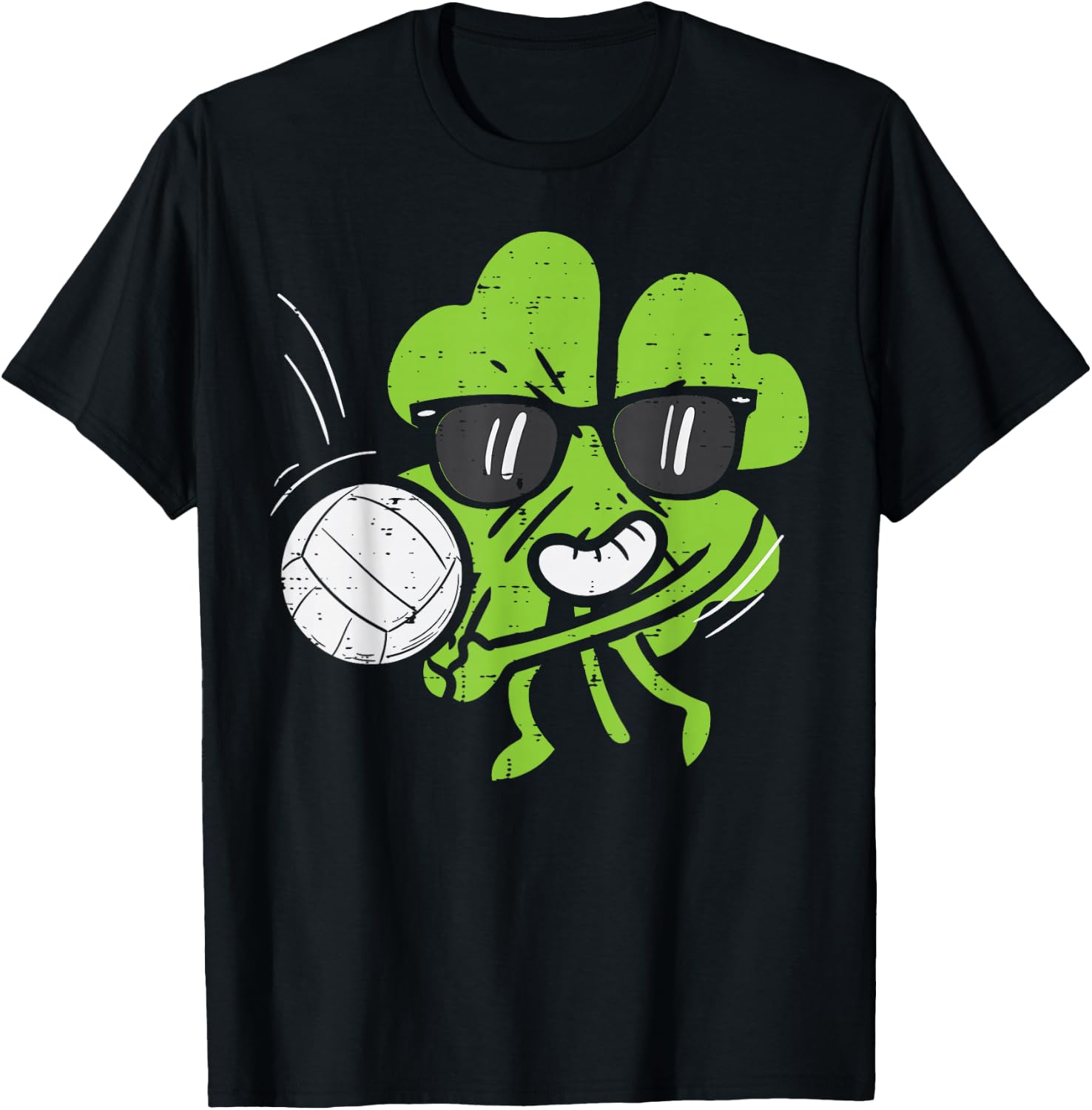 Shamrock Playing Volleyball Cute St Patricks Day Boys Girls T-Shirt - T-Shirt | Black