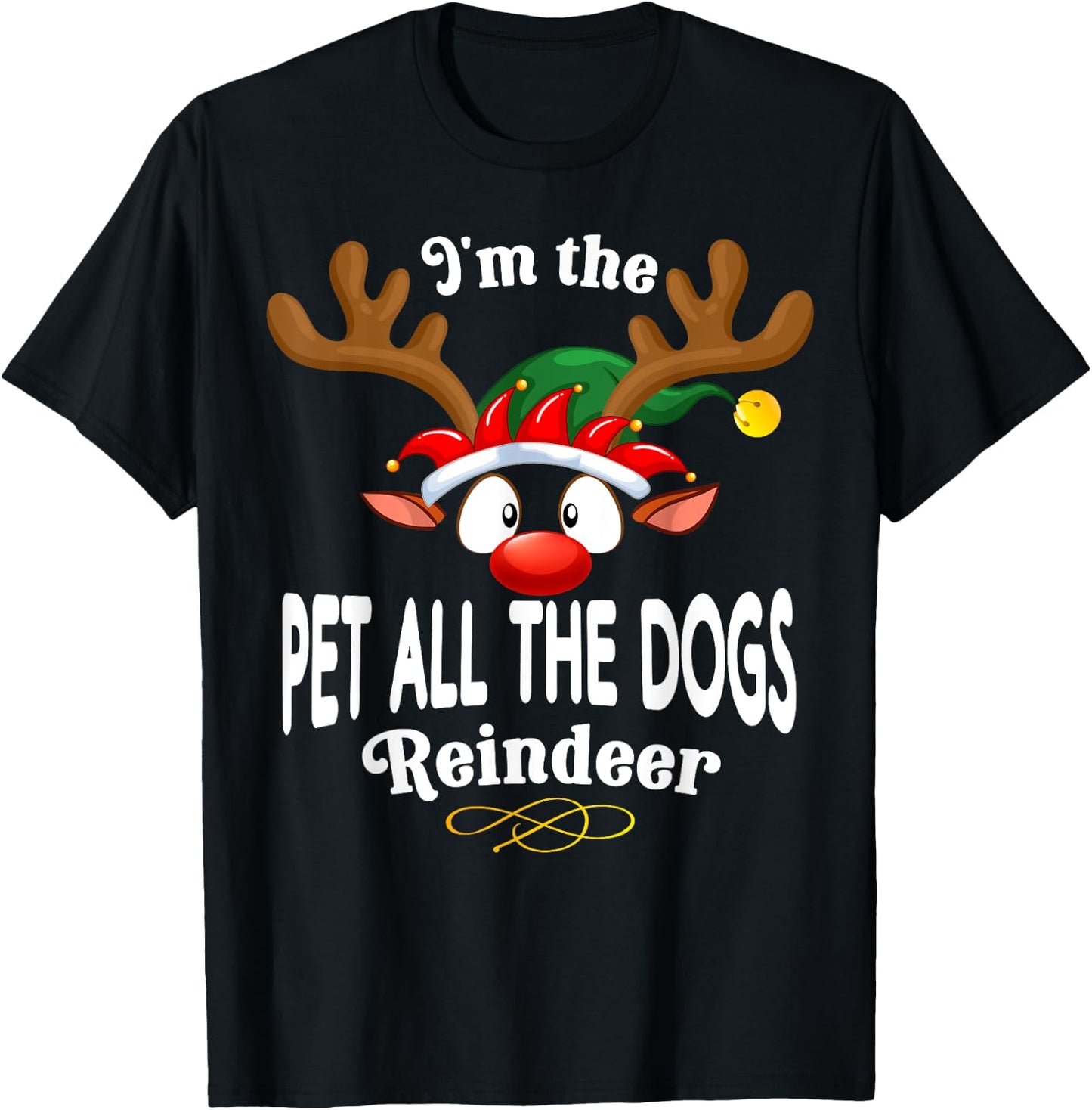 Christmas PJS Pet all the dogs XMas Reindeer Matching T-Shirt - T-Shirt | Black