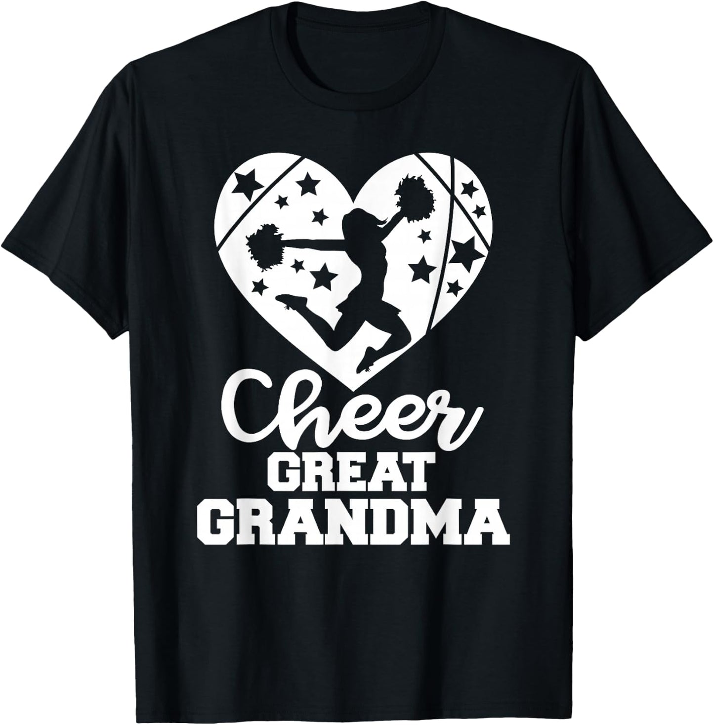 Cheer Great Grandma Heart Funny Cheerleader T-Shirt - T-Shirt | Black