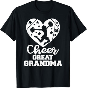Cheer Great Grandma Heart Funny Cheerleader T-Shirt - T-Shirt | Black