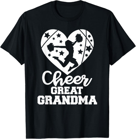 Cheer Great Grandma Heart Funny Cheerleader T-Shirt - T-Shirt | Black