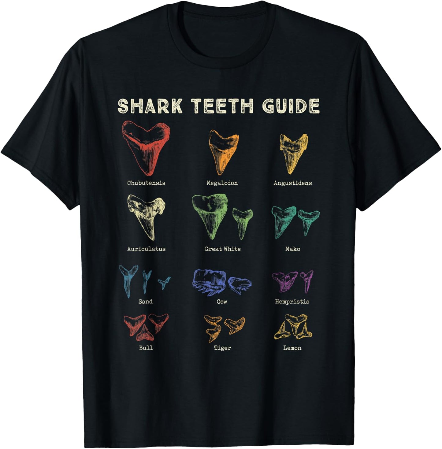 Retro Shark Teeth Guide Fossil Tooth Collector T-Shirt - T-Shirt | Black