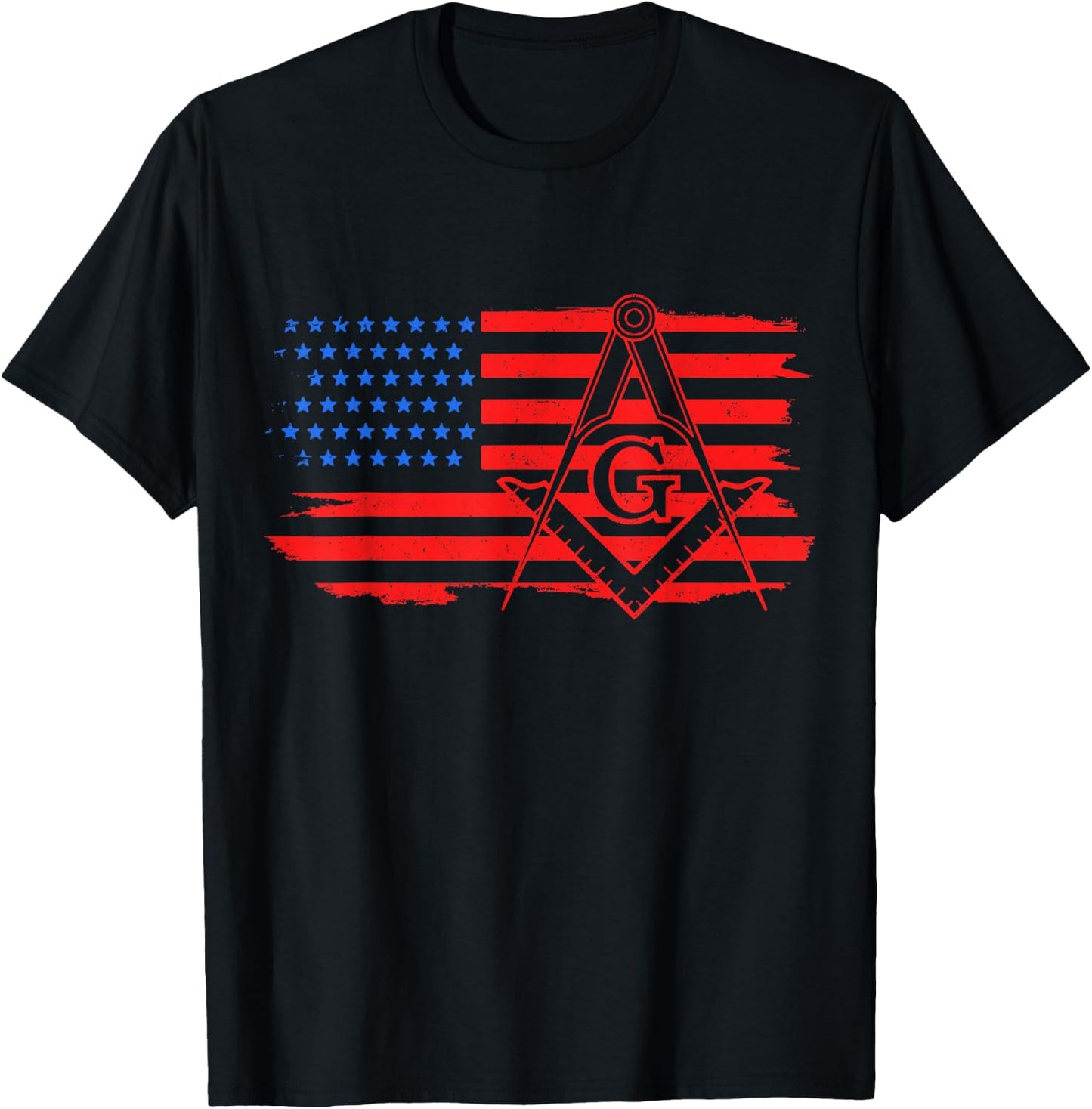 Mason Masonic US Flag Square T-Shirt - T-Shirt | Black