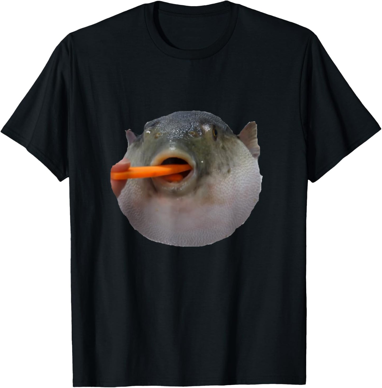 Pufferfish Eating a Carrot Meme T-Shirt - T-Shirt | Black