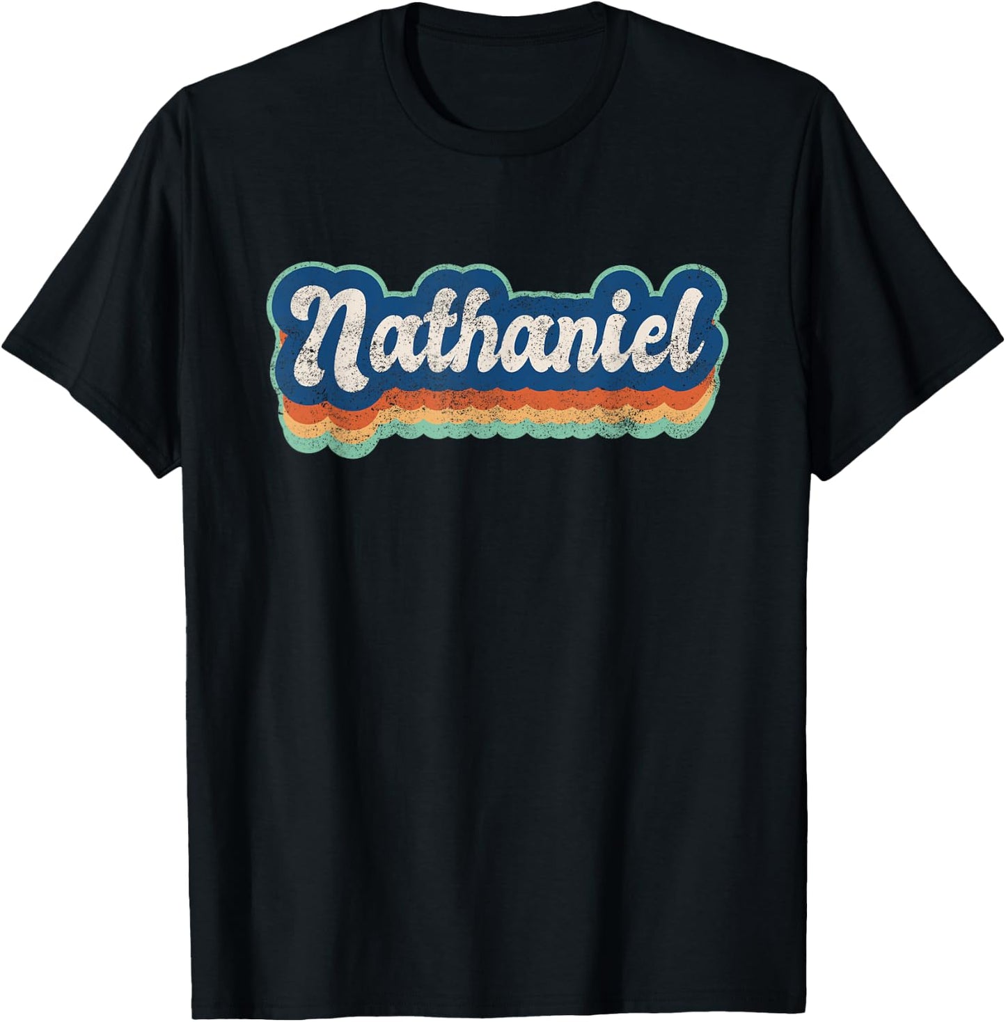 Nathaniel First Name Boy Vintage Style 70s 80s Personalized T-Shirt - T-Shirt | Black