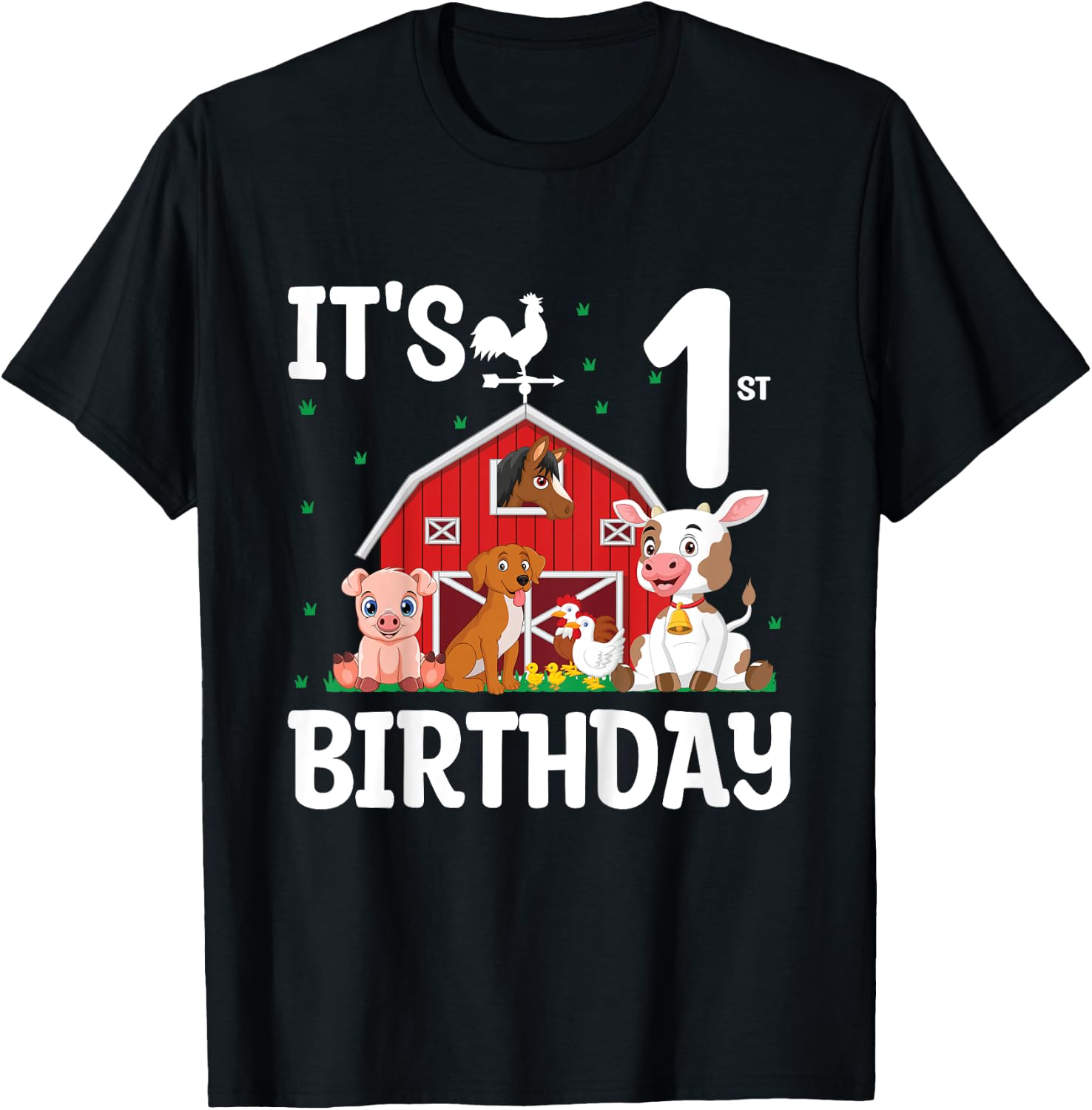 It's My 1st Birthday Farm Animal 1 Year Old Birthday Party T-Shirt - T-Shirt | Black