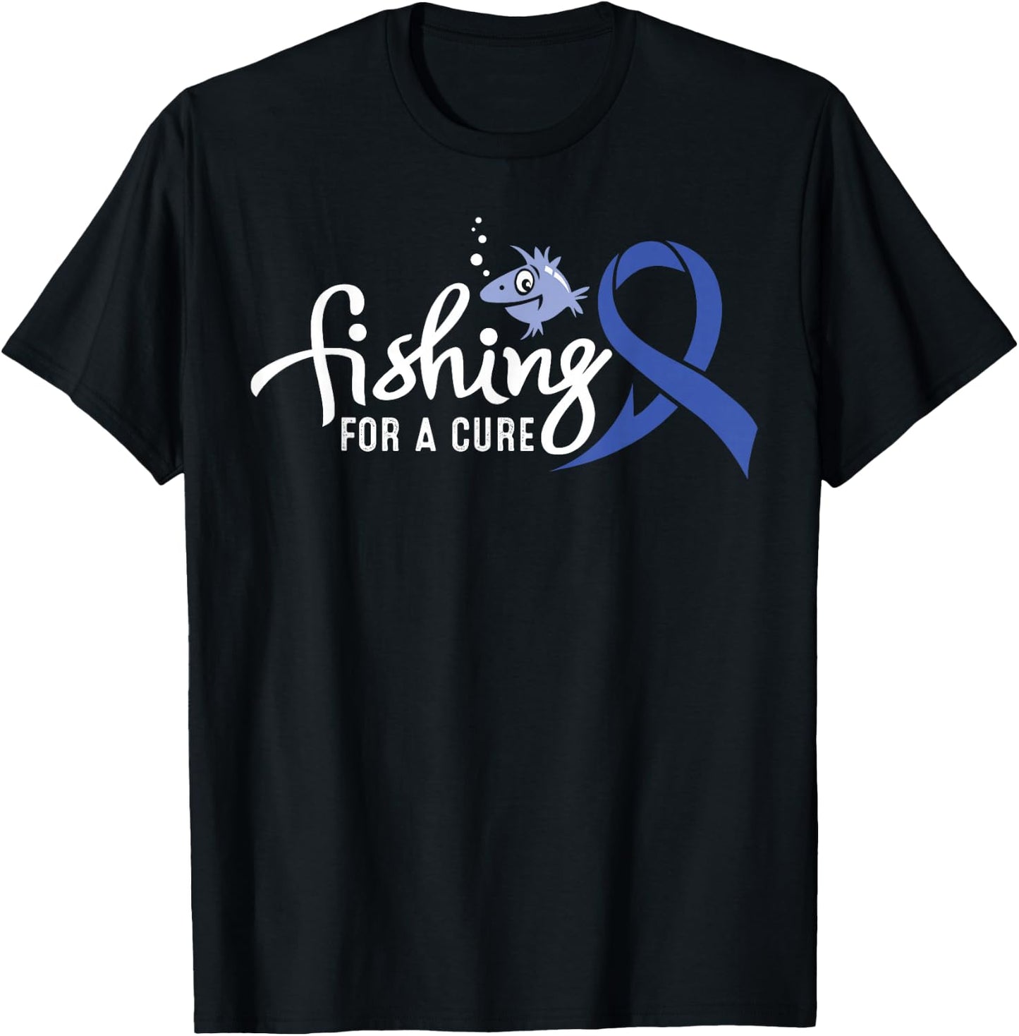 Fishing For Colon Cancer Awareness Supporter Ribbon T-Shirt - T-Shirt | Black