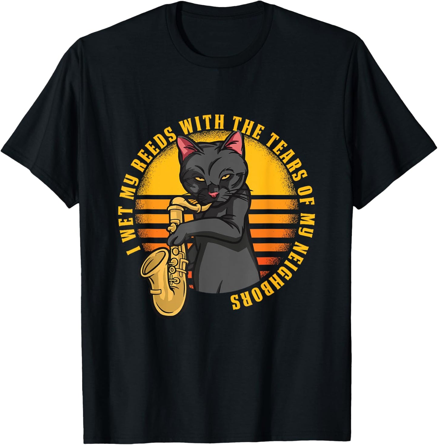 Funny Cat Plays Saxophone Women Girls Kids T-Shirt - T-Shirt | Black