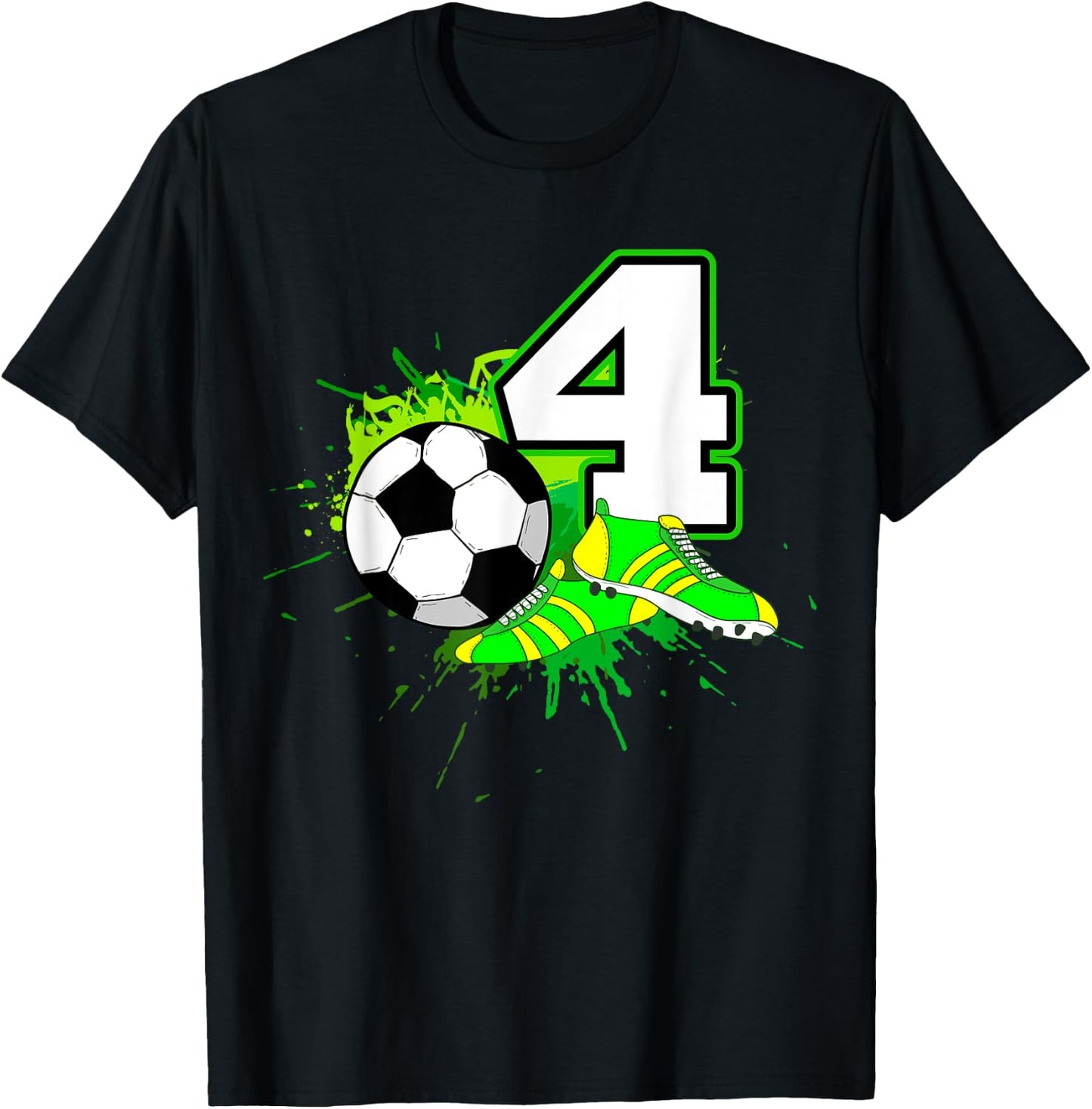 4th Birthday Soccer Football Sport 4 Year Old Funny B-Day T-Shirt - T-Shirt | Black
