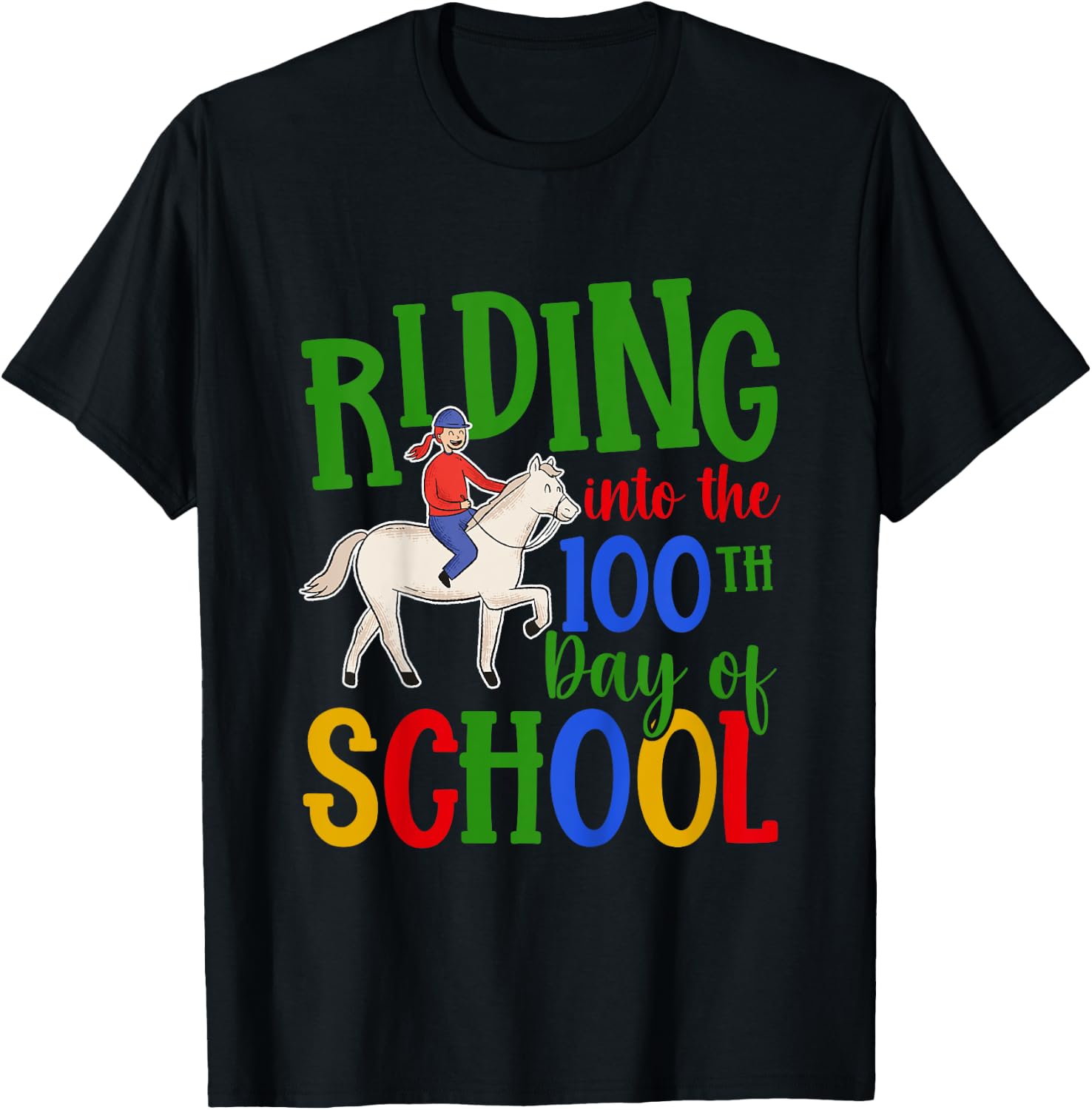 Girls 100 Days Of School Horse 100th Day Of School T-Shirt - T-Shirt | Black
