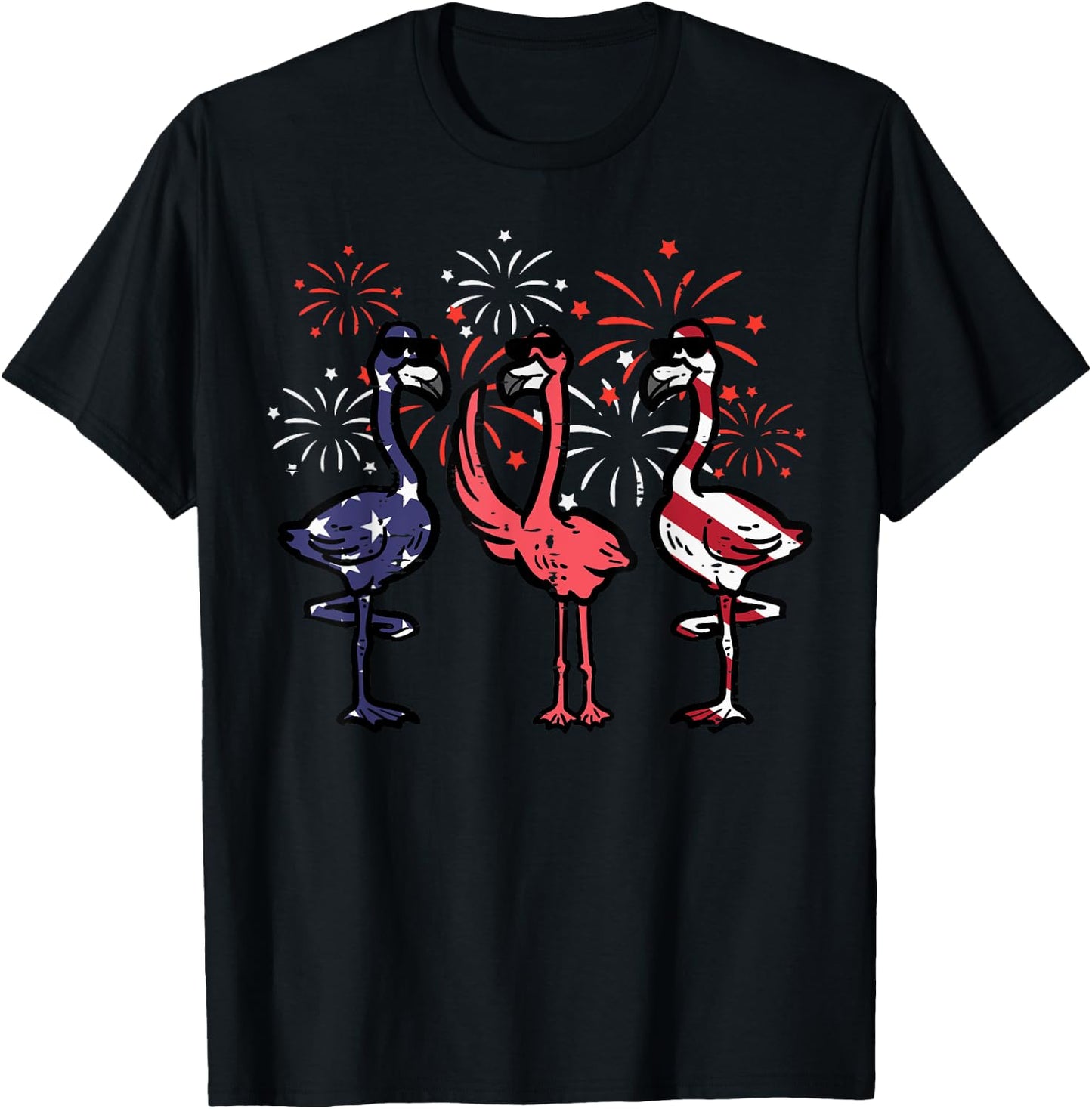 4th July American Flamingos US Flag Patriotic Men Women Kids T-Shirt - T-Shirt | Black