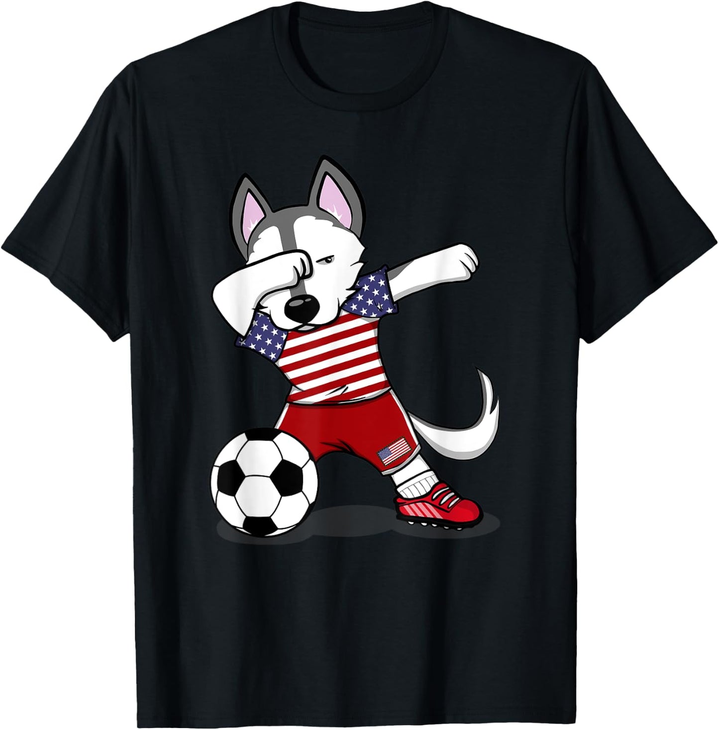 Dabbing Husky America Soccer Fans Jersey USA Flag Football T-Shirt - T-Shirt | Black