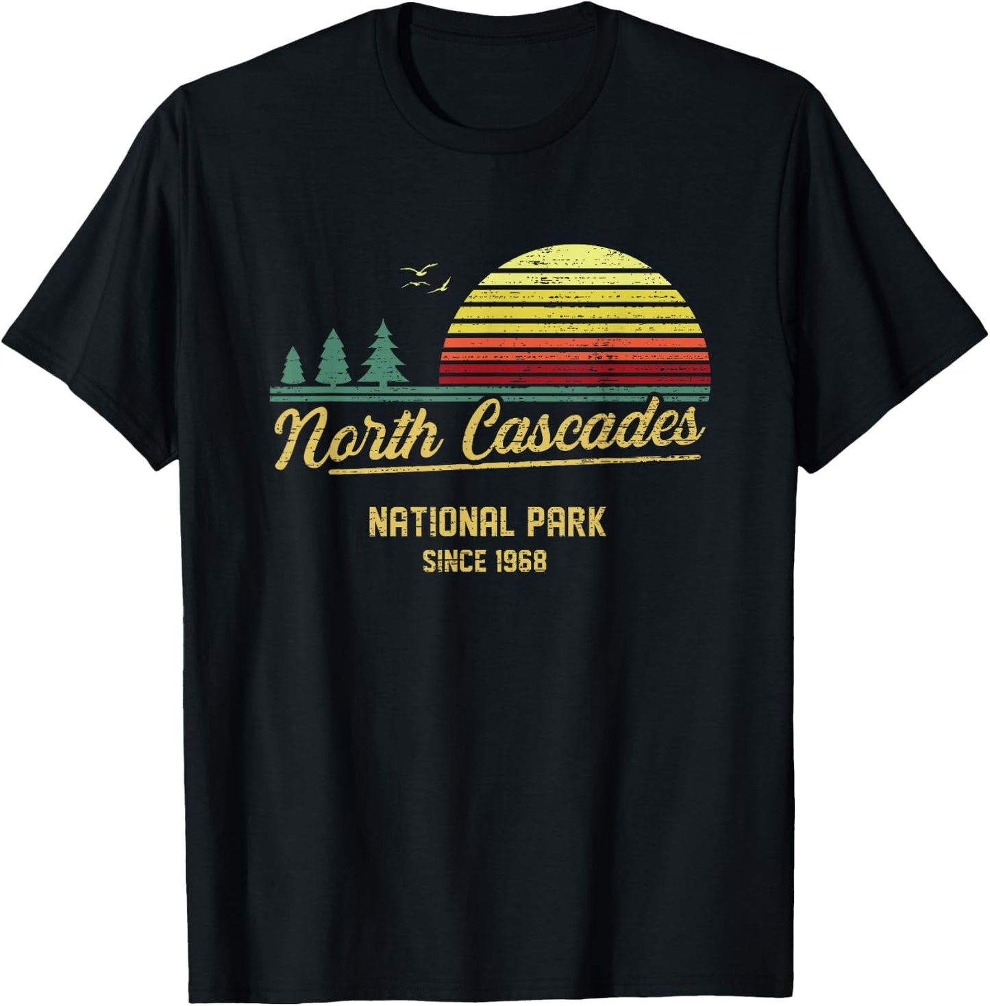 North Cascades 1968 EST National Park Vintage Retro Outdoor T-Shirt - T-Shirt | Black