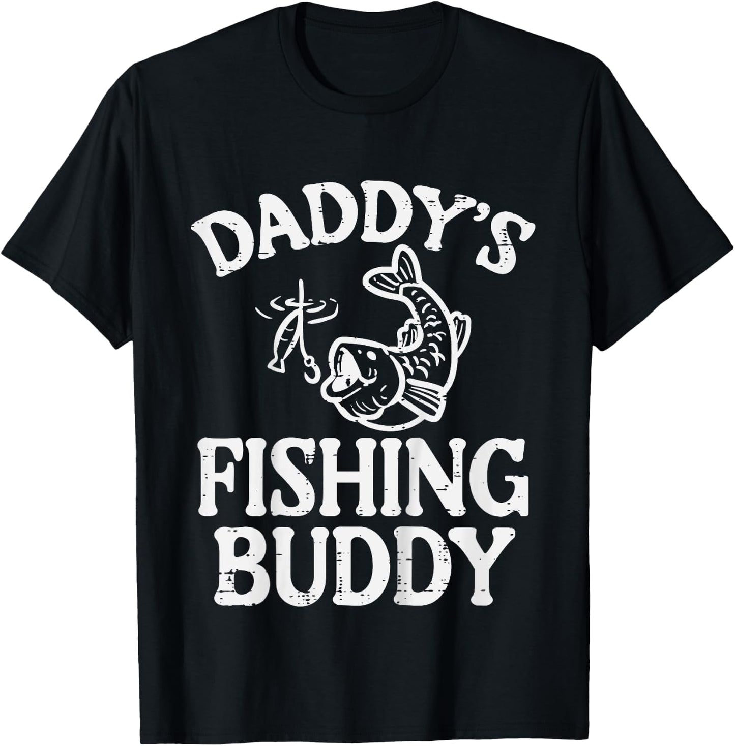 Kids Daddys Fishing Buddy Cute Girls Boys Son Kids Toddler Youth T-Shirt - T-Shirt | Black
