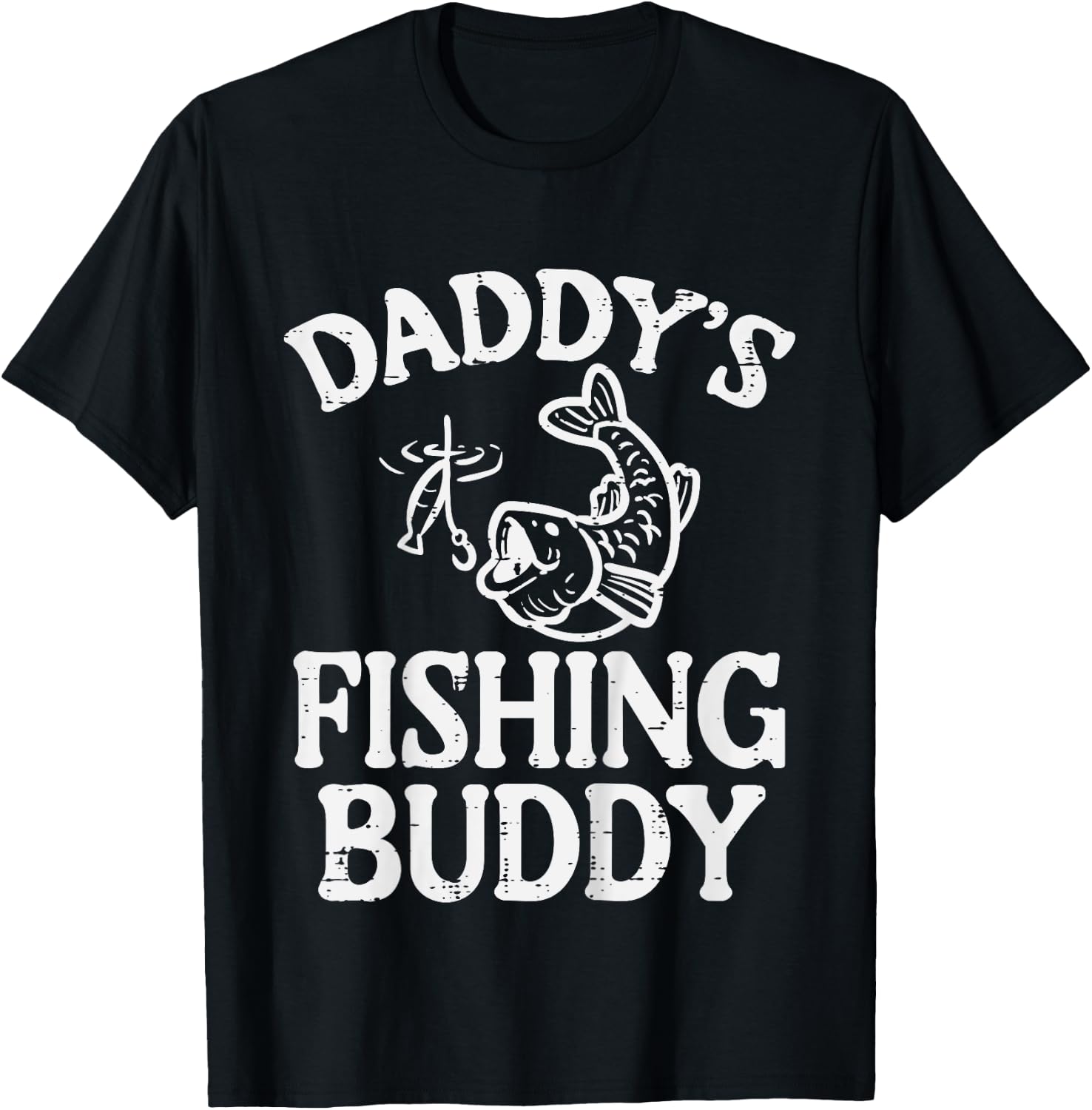 Kids Daddys Fishing Buddy Cute Girls Boys Son Kids Toddler Youth T-Shirt - T-Shirt | Black
