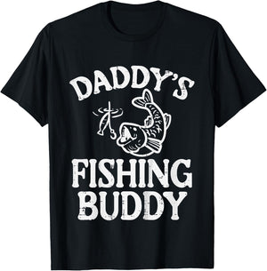 Kids Daddys Fishing Buddy Cute Girls Boys Son Kids Toddler Youth T-Shirt - T-Shirt | Black