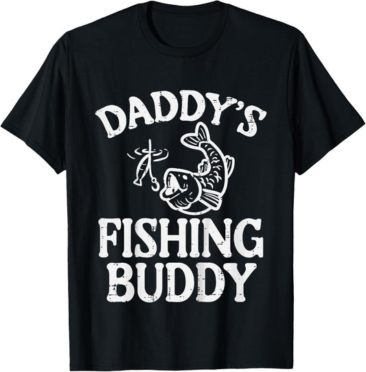 Kids Daddys Fishing Buddy Cute Girls Boys Son Kids Toddler Youth T-Shirt - T-Shirt | Black