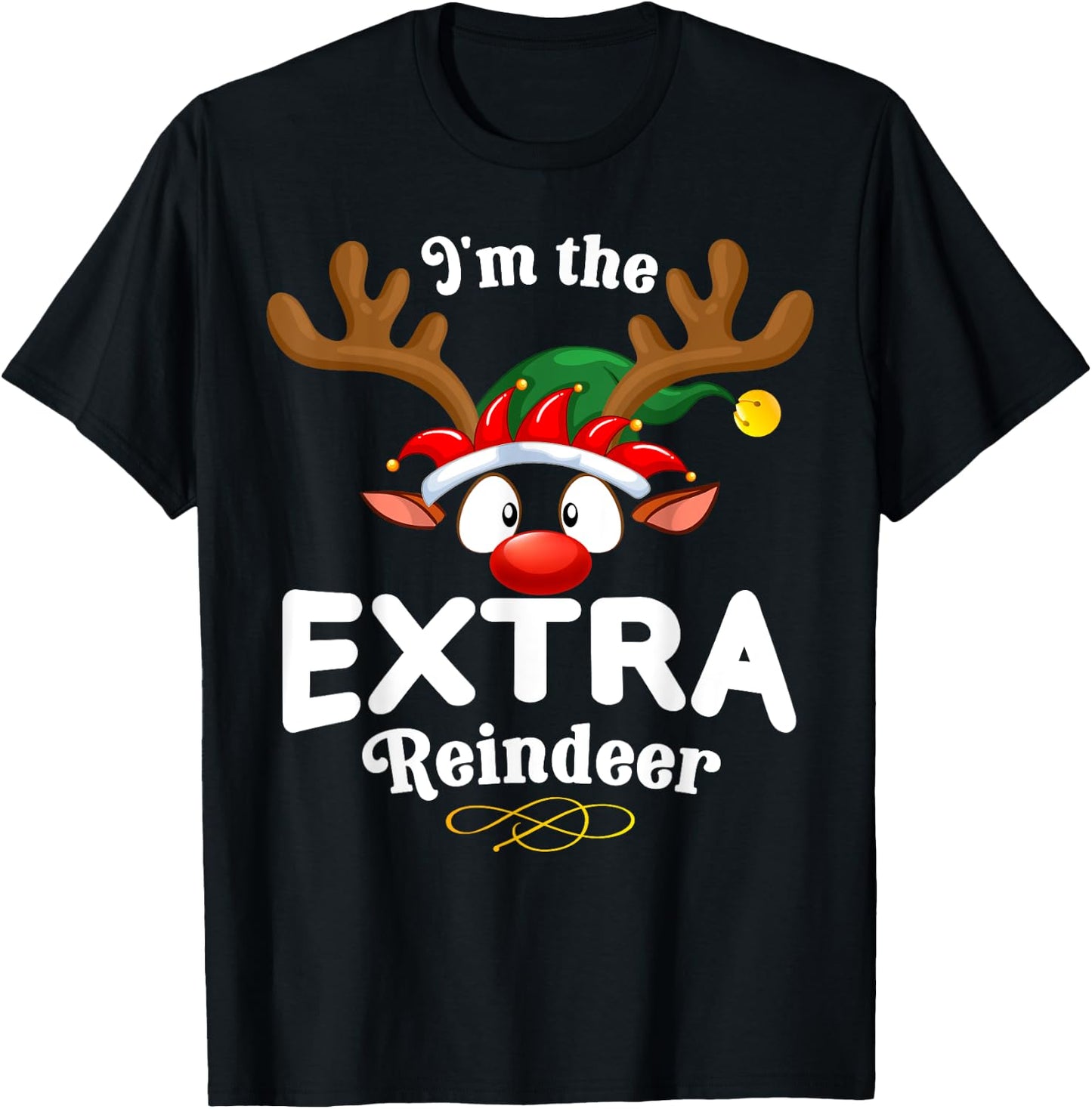 Christmas PJS Extra XMas Reindeer Matching T-Shirt - T-Shirt | Black