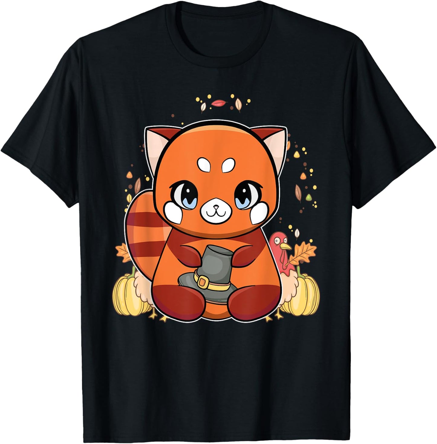 Red Panda With Hat Thanksgiving T-Shirt - T-Shirt | Black