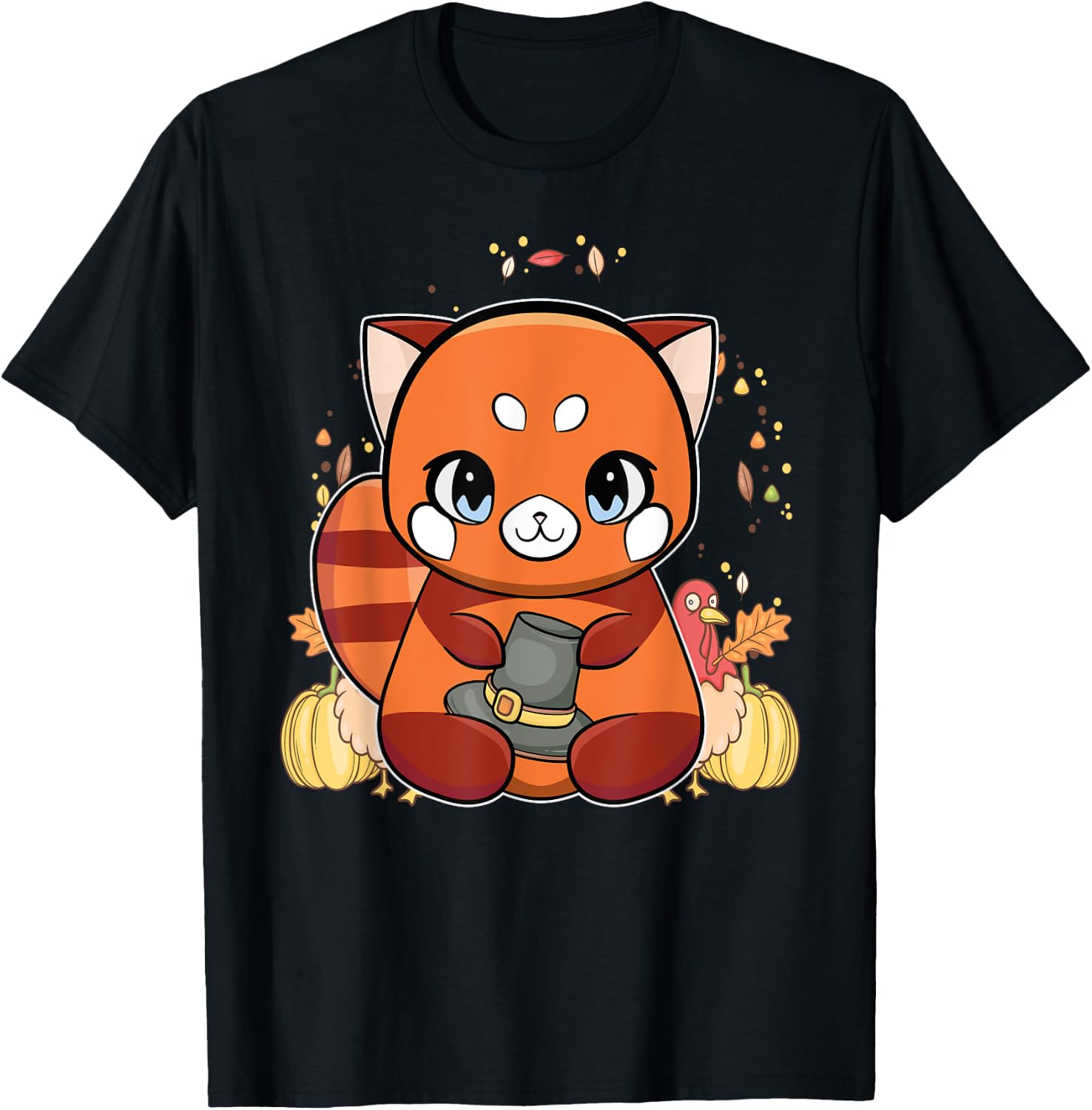 Red Panda With Hat Thanksgiving T-Shirt - T-Shirt | Black