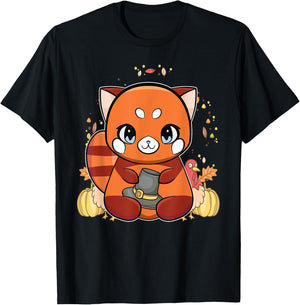 Red Panda With Hat Thanksgiving T-Shirt - T-Shirt | Black