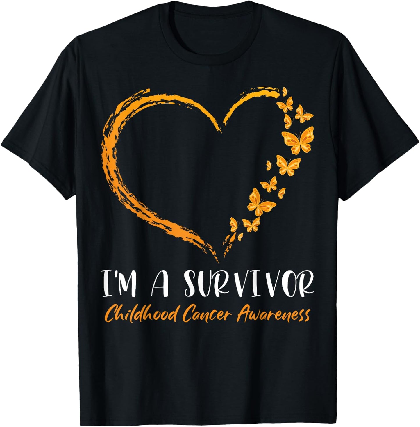 I'm A Survivor Childhood Cancer Awareness Heart Butterflies T-Shirt - T-Shirt | Black