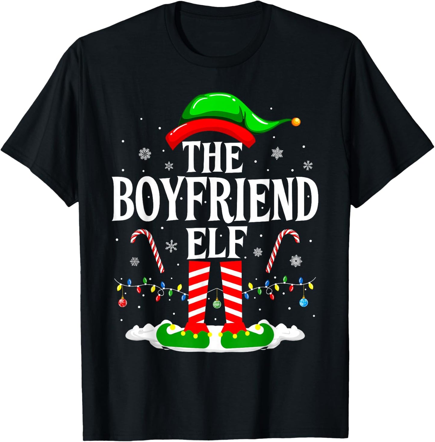 The Boyfriend Elf Funny Xmas Elf Matching Family Christmas T-Shirt - T-Shirt | Black