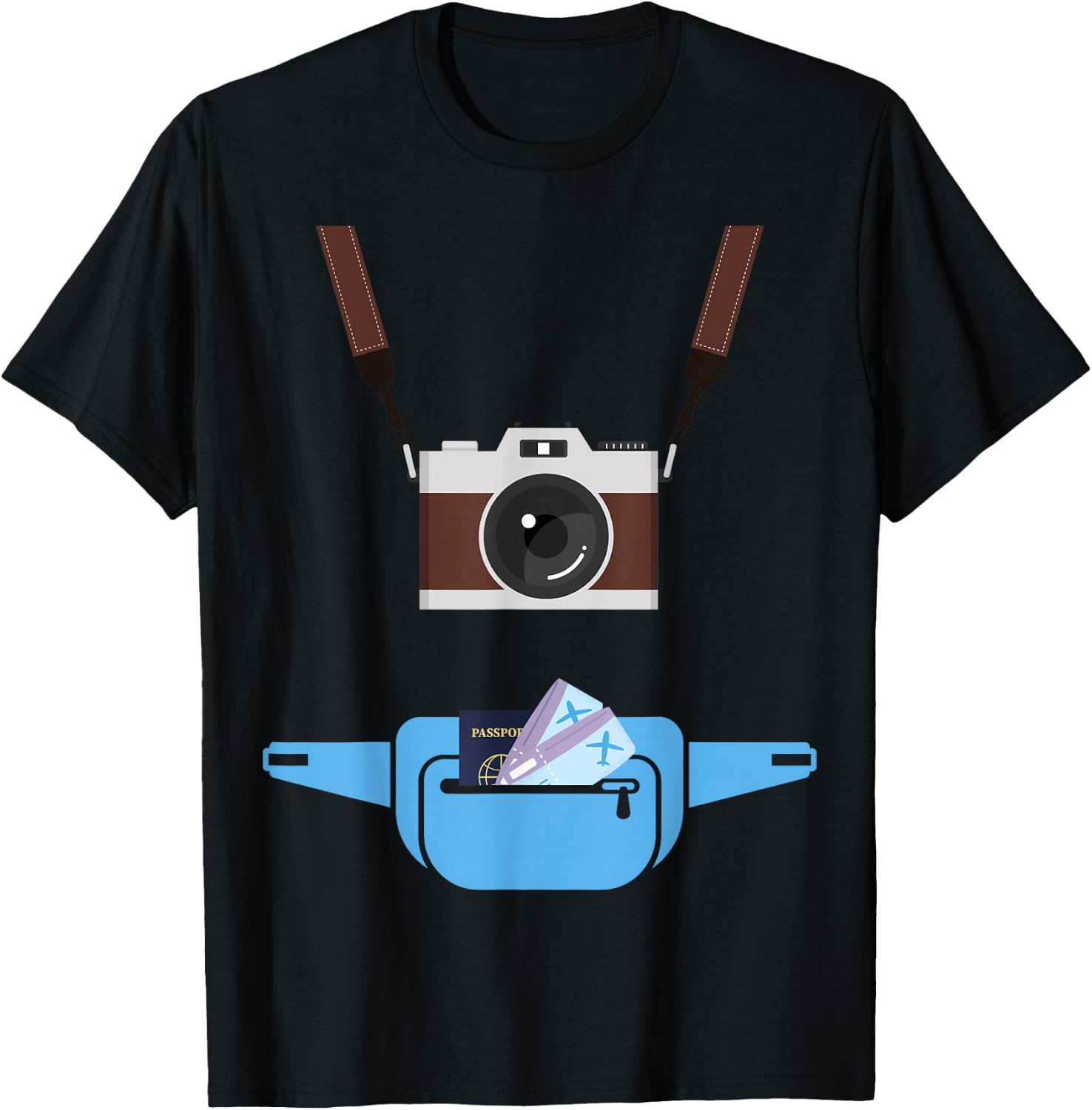 Tourist Spirit Day Camera Passport Fanny-Pack T-Shirt - T-Shirt | Black
