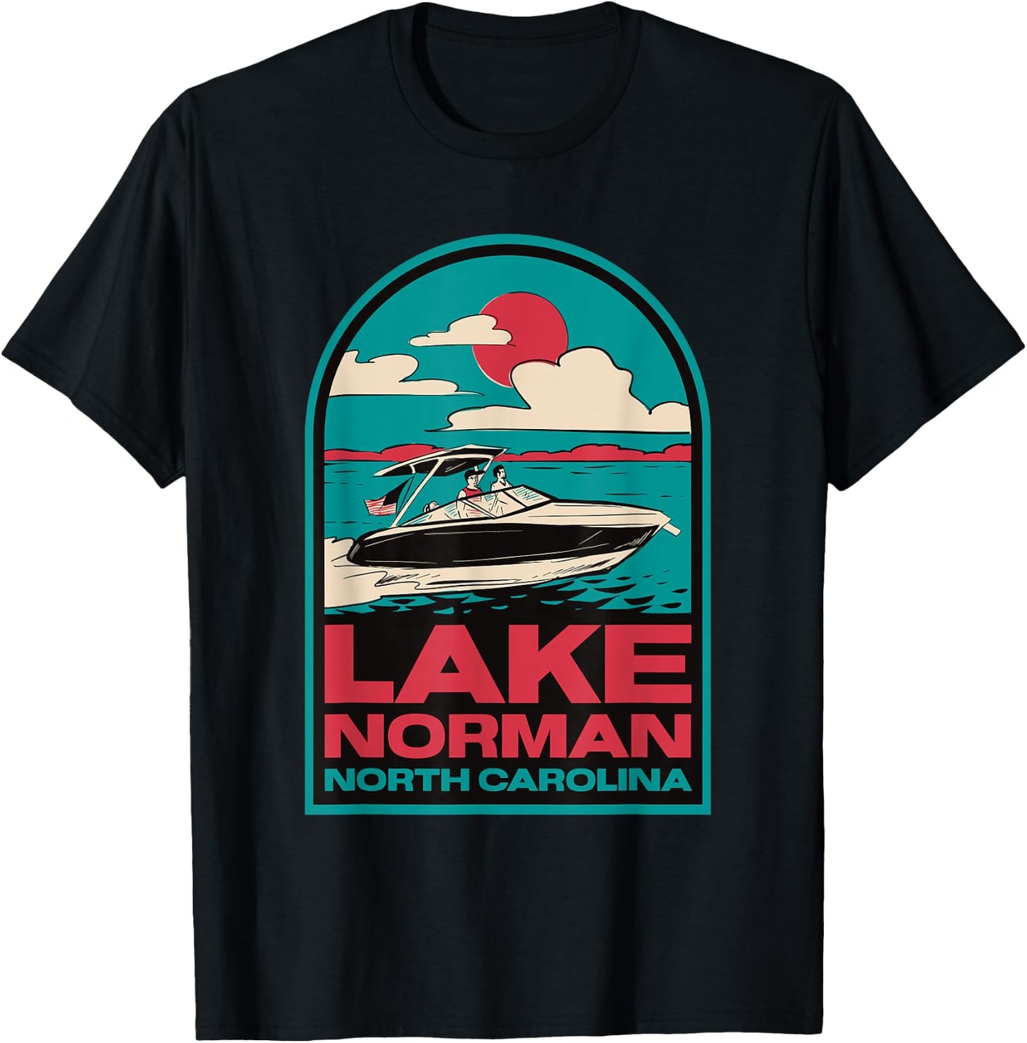 Lake Norman Retro Boating NC T-Shirt - T-Shirt | Black