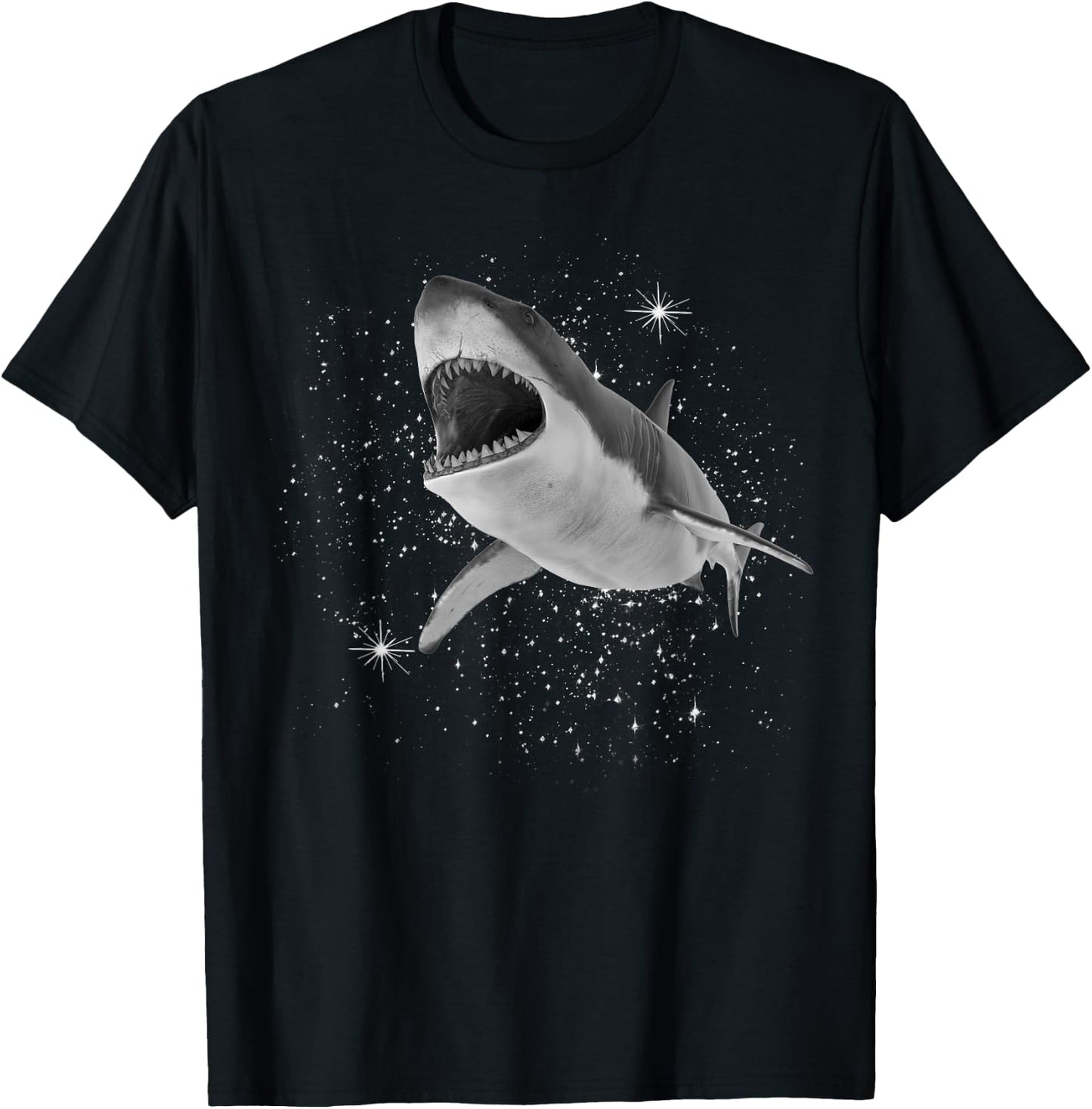 Shark Black and White Starry Stars T-Shirt - T-Shirt | Black