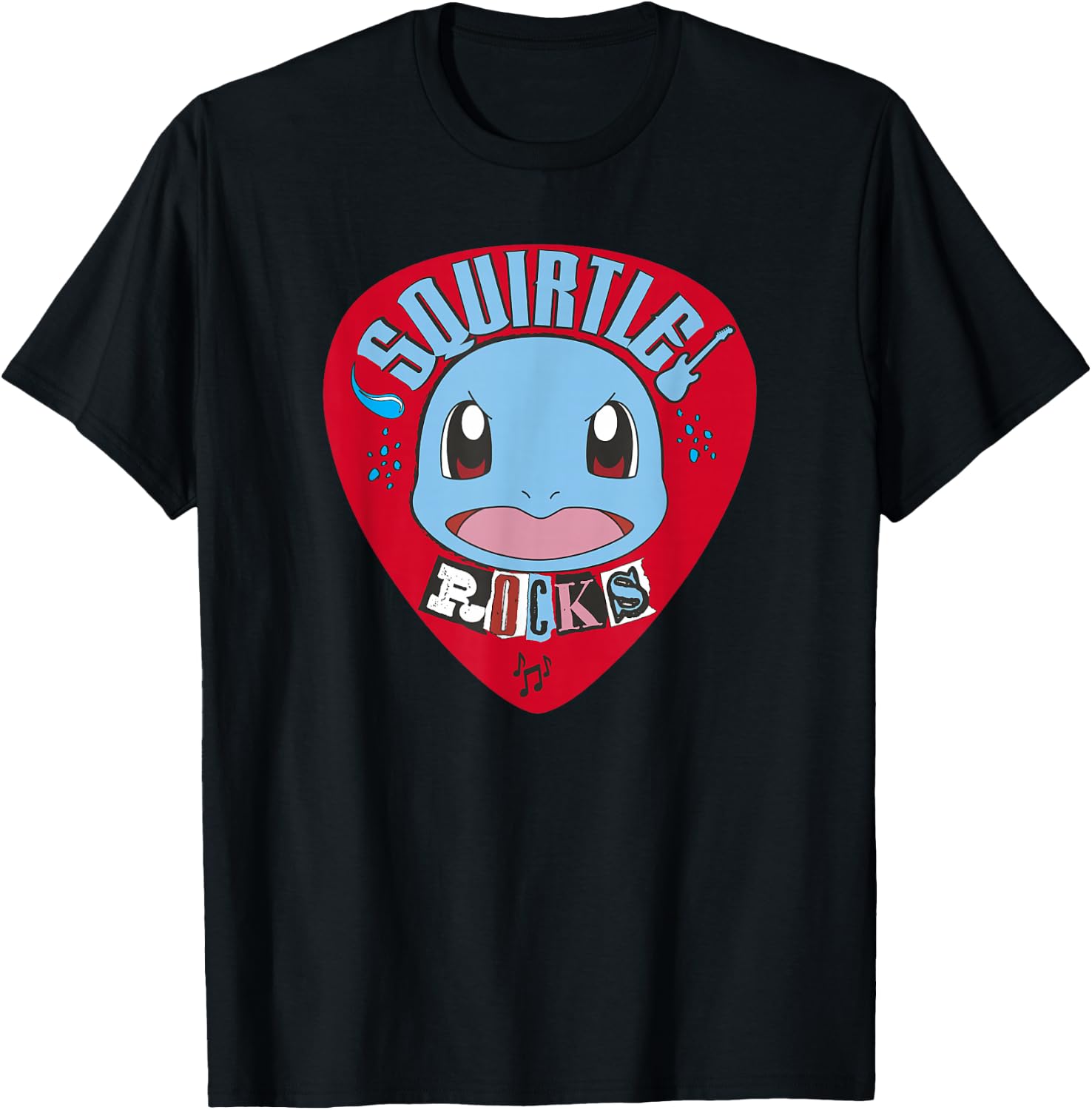 Pokémon Squirtle Rocks Retro Guitar Pick Portrait T-Shirt - T-Shirt | Black
