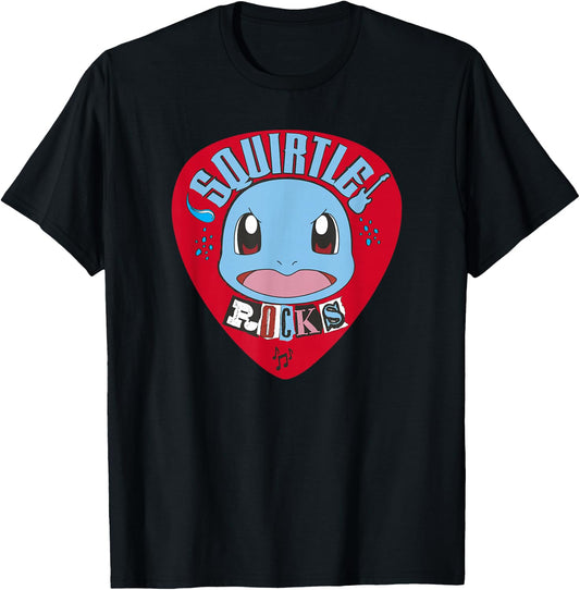 Pokémon Squirtle Rocks Retro Guitar Pick Portrait T-Shirt - T-Shirt | Black