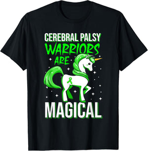 Cerebral Palsy Awareness Unicorn Warrior Magical Ribbon T-Shirt - T-Shirt | Black