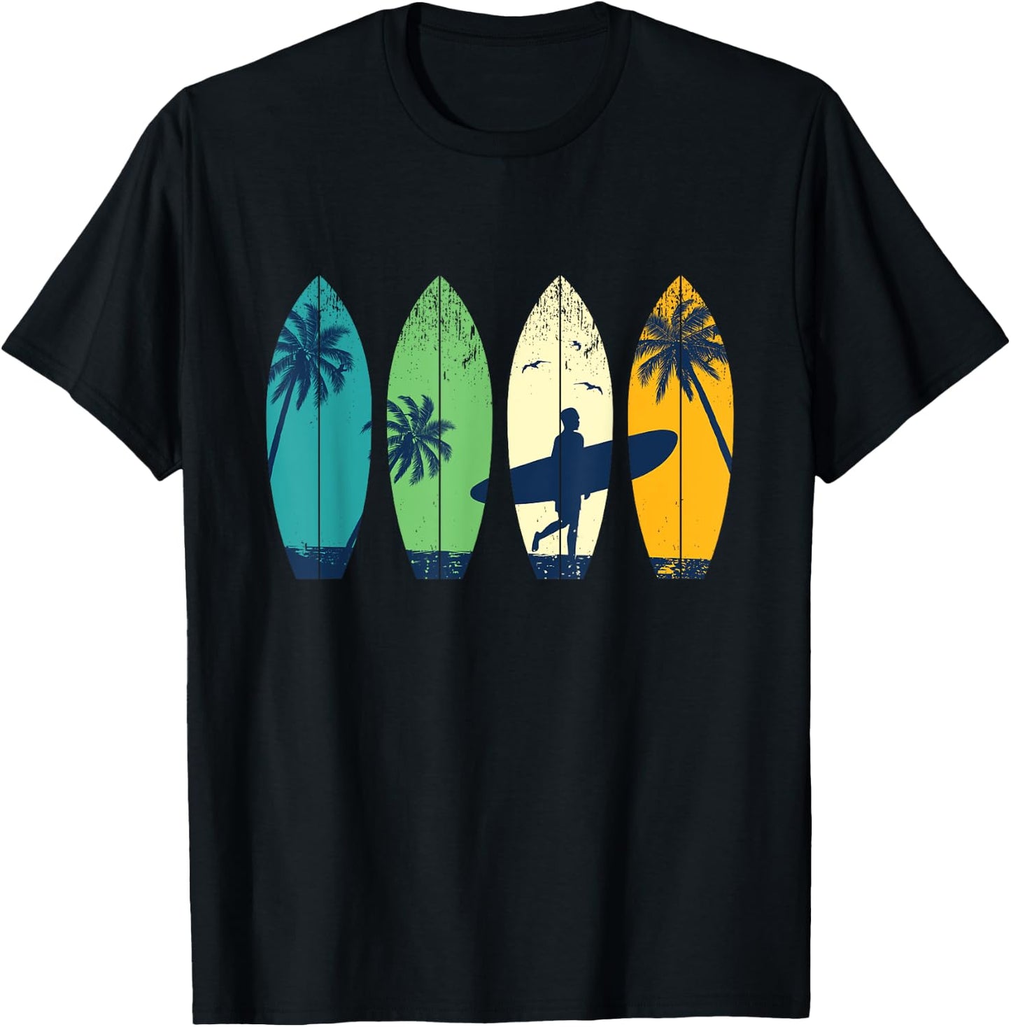 Retro Vintage Surfing Girl - Surfers Surfingboard Beach Wave T-Shirt - T-Shirt | Black