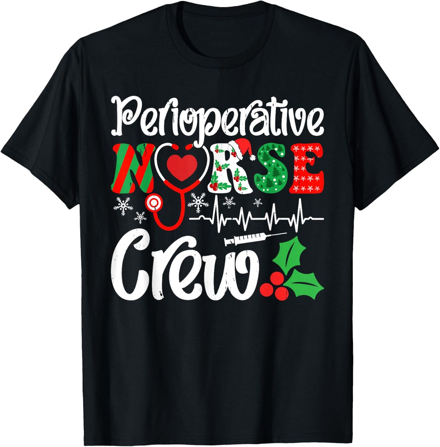 Holiday Perioperative Nurse Crew Christmas Squad Nursing T-Shirt - T-Shirt | Black