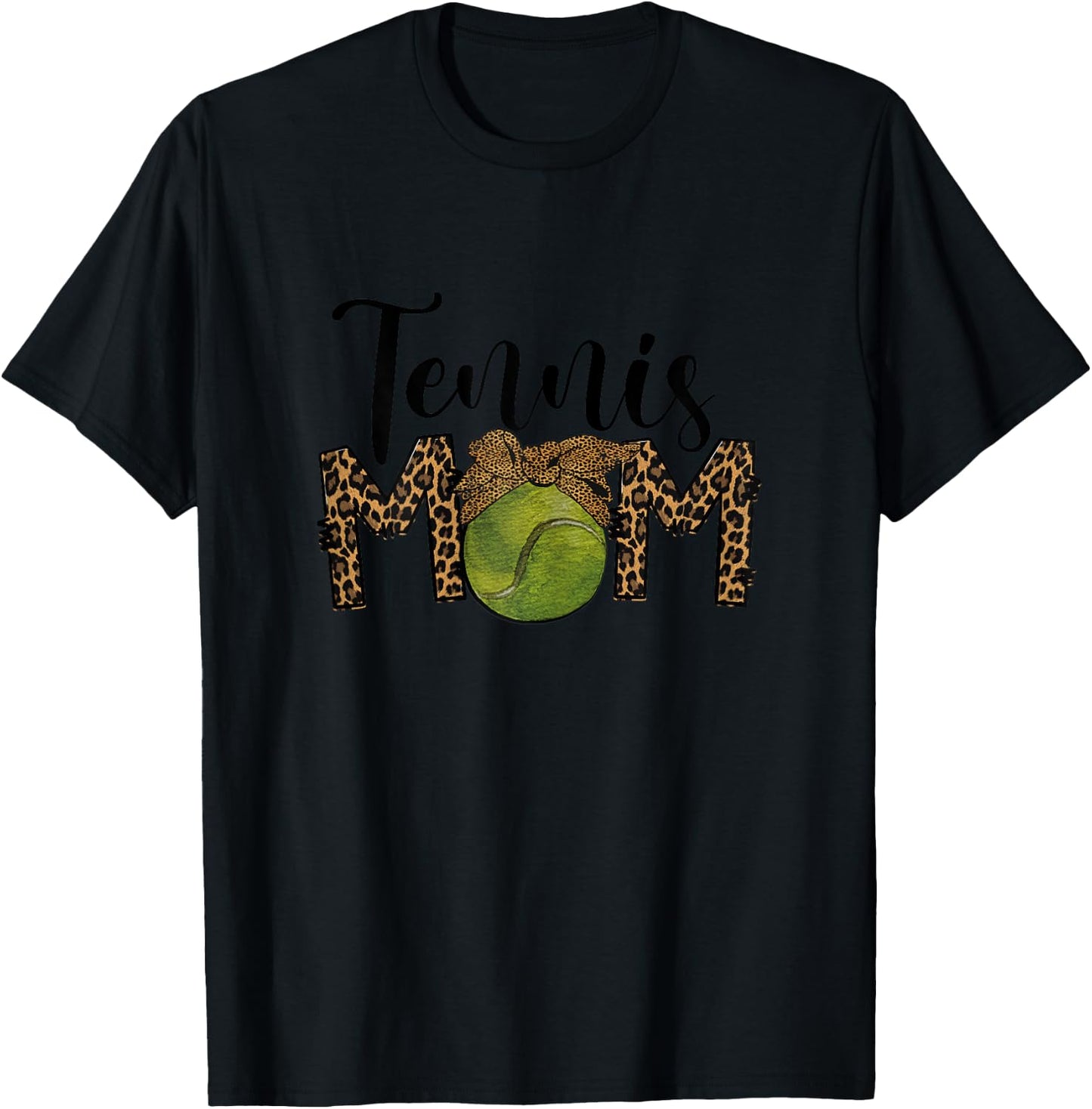 Tennis Mom Leopard Messy Bun Tennis Mothers Day 2024 T-Shirt - T-Shirt | Black