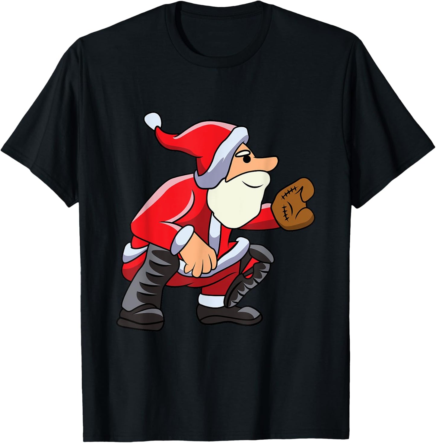 Catcher Baseball Santa Christmas Sport Xmas Pajama Boys Kids T-Shirt - T-Shirt | Black