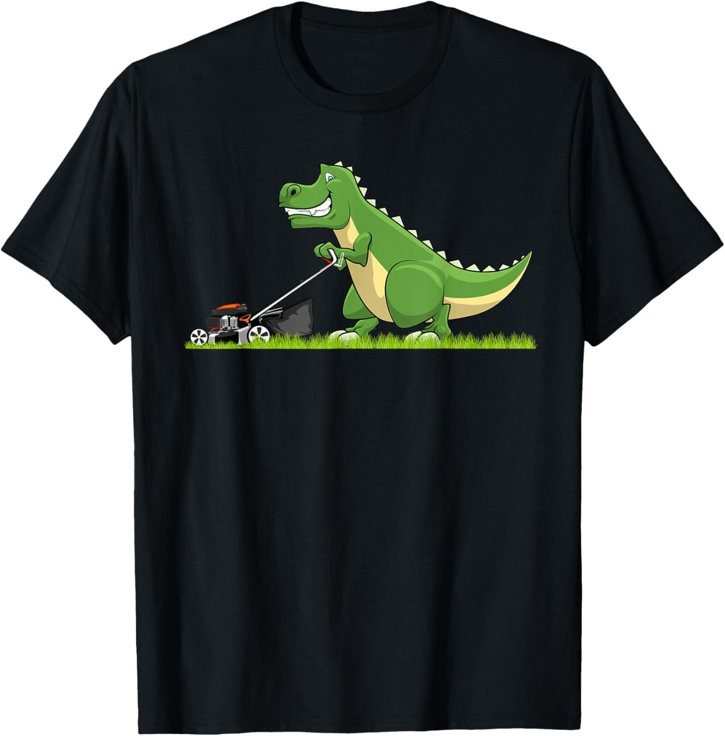 Cool Lawn Mowing Art Boys Kids Lawnmower Dinosaur T-Shirt - T-Shirt | Black
