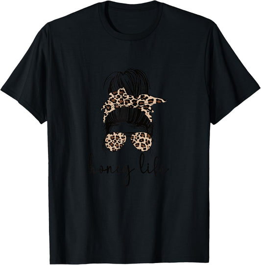 Honey Life Grandma Messy Bun Honey Grandmother T-Shirt - T-Shirt | Black