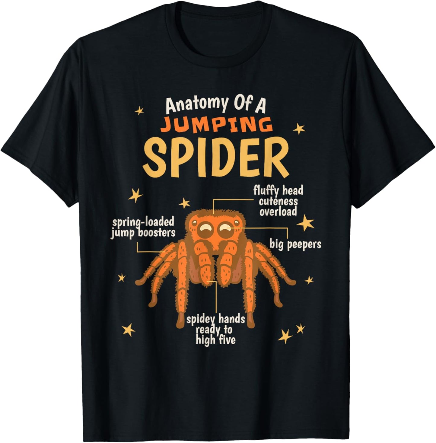 Jumping Spider Anatomy Kawaii T-Shirt - T-Shirt | Black