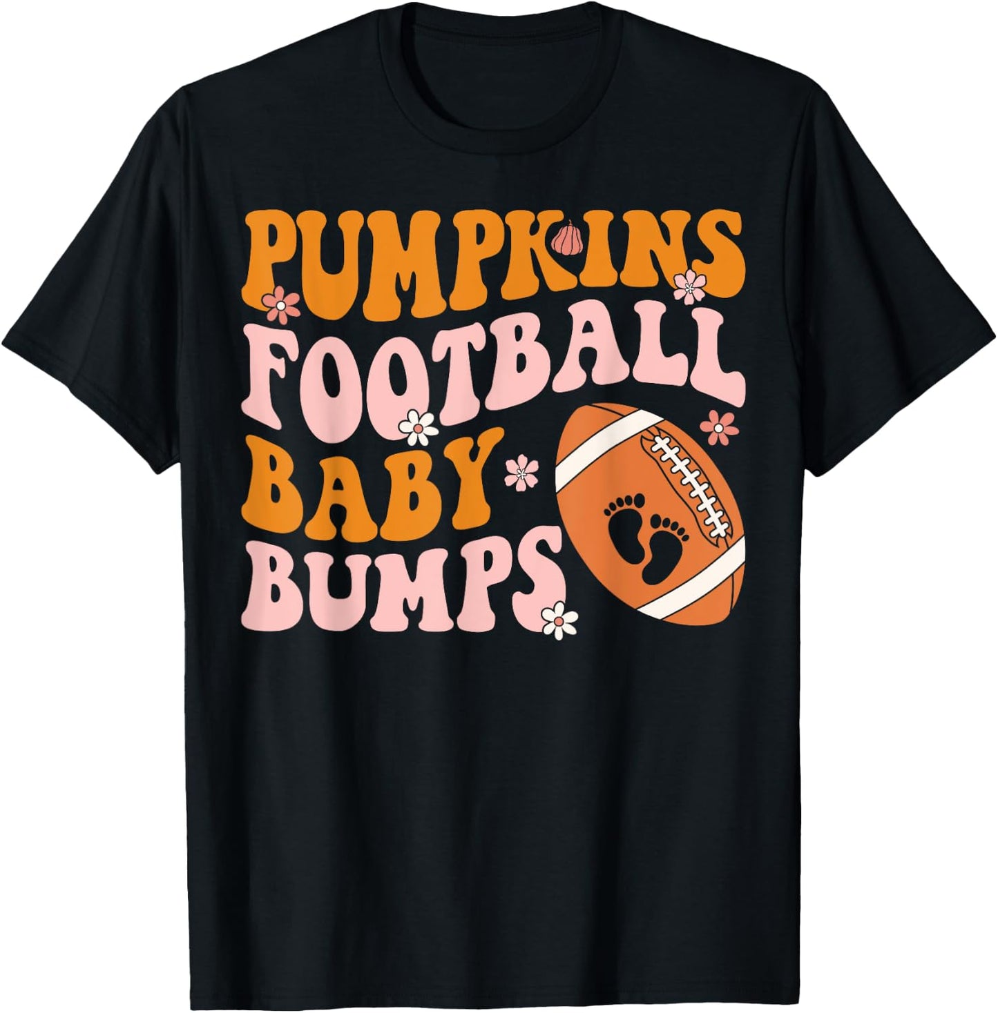 Pumpkins Football Baby Bumps Pregnancy Announcement Fall T-Shirt - T-Shirt | Black