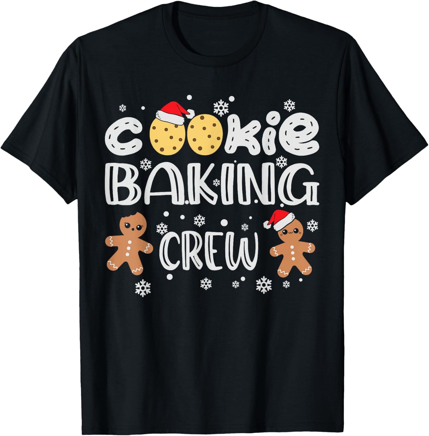 Cookie Baking Crew Gingerbread Men with Xmas Hats T-Shirt - T-Shirt | Black