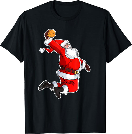 Dunking Santa Basketball Santa T-Shirt - T-Shirt | Black