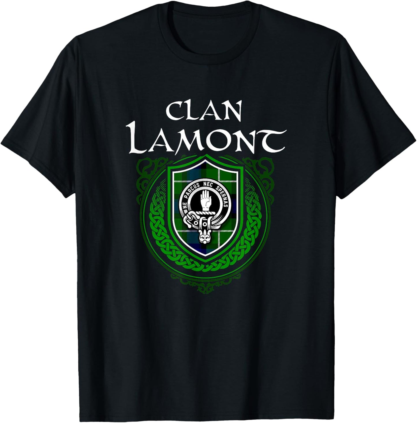 Clan Lamont Surname Scottish Clan Crest Tartan Badge T-Shirt - T-Shirt | Black