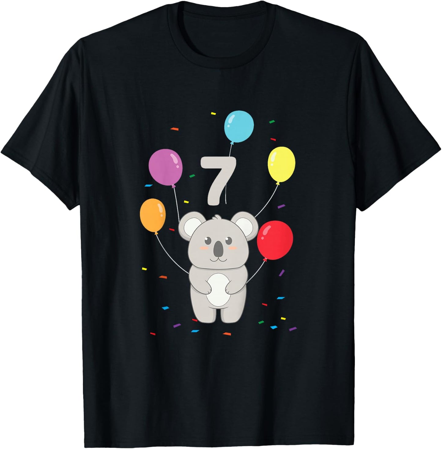 7th Birthday 7 Years Koala Balloons Australia Eucalyptus Zoo T-Shirt - T-Shirt | Black