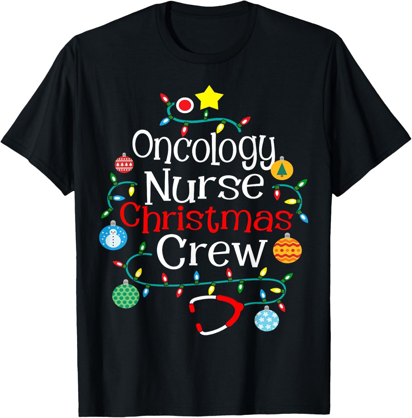 Oncology Nurse Christmas Crew Women's Black Short Sleeve Small T-Shirt - T-Shirt | Black