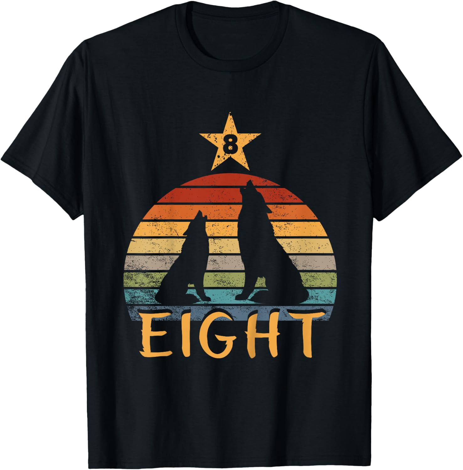 Kids Wolf Birthday 8 Year Old Eighth Wolf 8th Birthday Boy Girl T-Shirt - T-Shirt | Black