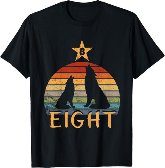 Kids Wolf Birthday 8 Year Old Eighth Wolf 8th Birthday Boy Girl T-Shirt - T-Shirt | Black