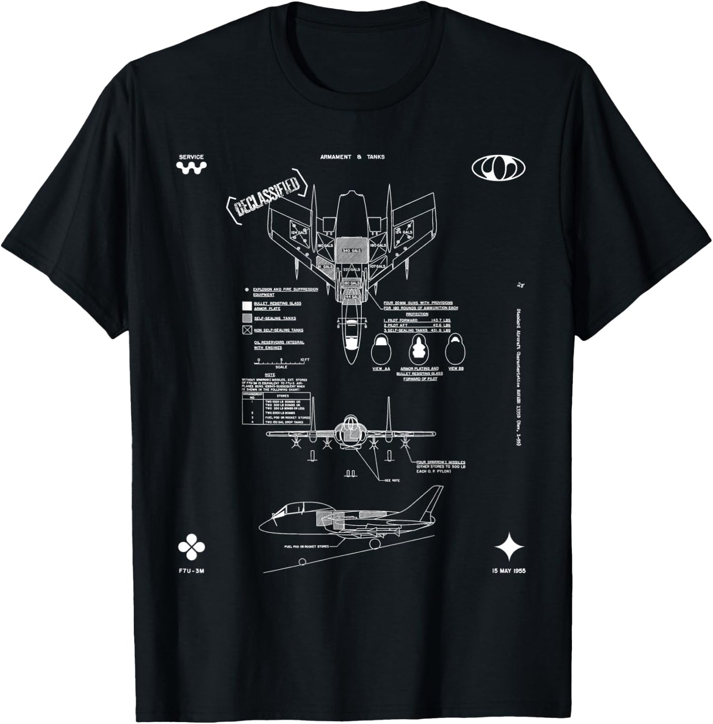 Vought F7U-3M Cutlass Aircraft Armament Technical Blueprint T-Shirt - T-Shirt | Black